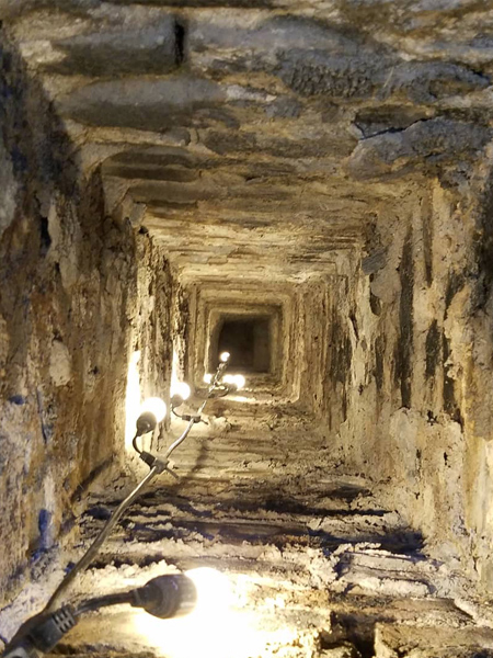 interior of a chimney with lights
